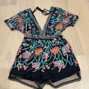 Floral Embroidered Black Jumpsuit